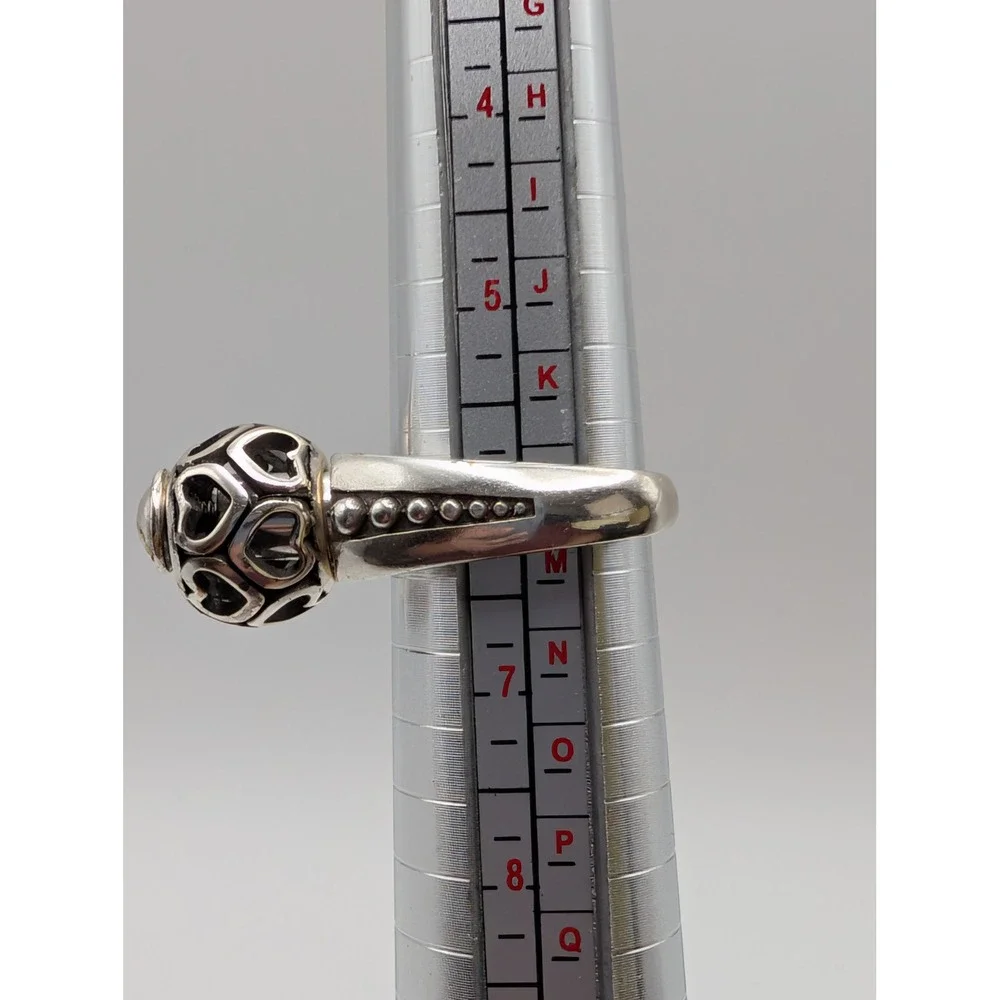 Brighton Silver Tone Swivel Heart Filigree Orb Statement Ring Size 6.5 with Box